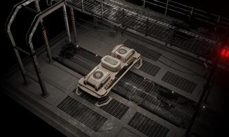 Sci-fi computer in base of operations modular in dark scene 3d render wallpaper background photo