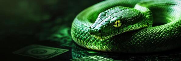Green Snake with money of Chinese New Year. snakes are a symbol of success and wealth. photo