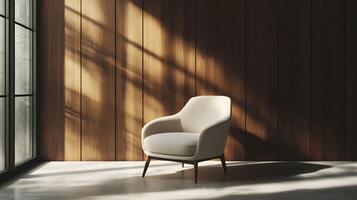 A chair in front of a wall with sunlight photo