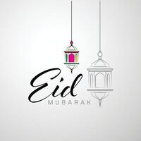 Eid Mubarak typo and colorful Lanterns vector