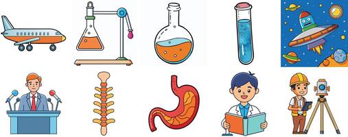 Collection of Diverse Colorful Illustrations Featuring Science Technology Engineering and Mathematics vector