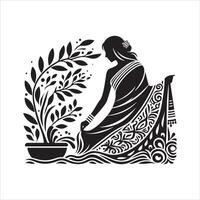 Saree Silhouette Black Design for Web Elements vector