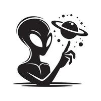 Sci-Fi Alien Silhouette Design in Black vector