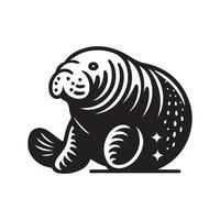Design of Black Manatee Silhouette vector