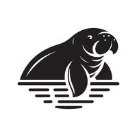 Manatee Silhouette Black Design for Logos vector