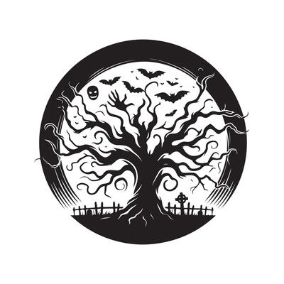 Halloween Tree for Dark Apparel Design