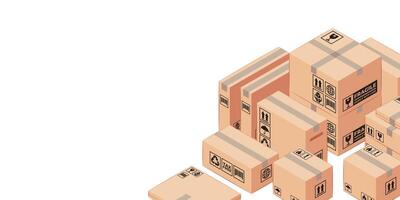VARIOUS OF BOXES ILLUSTRATION WITH COPY SPACE ON LEFT TOP. DELIVERY AND SHIPMENT BACKGROUND vector