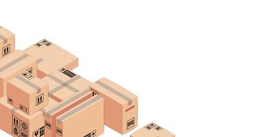 VARIOUS OF BOXES ILLUSTRATION WITH COPY SPACE ON RIGHT TOP. DELIVERY AND SHIPMENT BACKGROUND vector