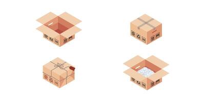 ISOMETRIC DELIVERY PACKAGE BOX. LARGE BOX SIZE WITH HANDLE ILLUSTRATION vector