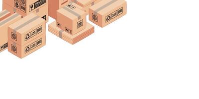 VARIOUS OF BOXES ILLUSTRATION WITH COPY SPACE ON RIGHT BOTTOM. DELIVERY AND SHIPMENT BACKGROUND vector