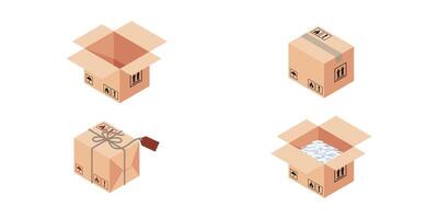 ISOMETRIC DELIVERY PACKAGE BOX. SQUARE AND SMALL BOX SIZE ILLUSTRATION vector
