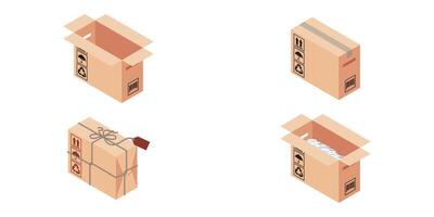 ISOMETRIC DELIVERY PACKAGE BOX. MEDIUM BOX SIZE WITH HANDLE ILLUSTRATION vector