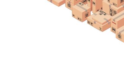VARIOUS OF BOXES ILLUSTRATION WITH COPY SPACE ON LEFT BOTTOM. DELIVERY AND SHIPMENT BACKGROUND vector