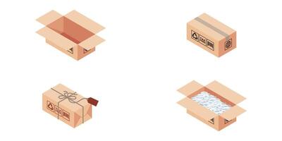 ISOMETRIC DELIVERY PACKAGE BOX. LONG AND MEDIUM BOX SIZE ILLUSTRATION vector