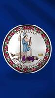 Vertical, portrait, waving national flag of Virginia. Smooth animation with highly detailed, realistic animated background for social media, screens smartphone. Official colors, cloth motion. video