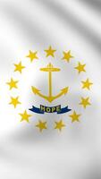 Vertical, portrait, waving national flag of Rhode Island. Smooth animation with highly detailed, realistic animated background for social media, screens smartphone. Official colors, cloth motion. video