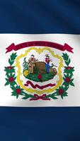 Vertical, portrait, waving national flag of West Virginia. Smooth animation with highly detailed, realistic animated background for social media, screens smartphone. Official colors, cloth motion. video