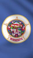 Vertical, portrait, waving national flag of Minnesota. Smooth animation with highly detailed, realistic animated background for social media, screens smartphone. Official colors, cloth motion. video