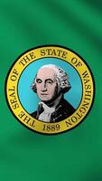 Vertical, portrait, waving national flag of State Washington. Smooth animation with highly detailed, realistic animated background for social media, screens smartphone. Official colors, cloth motion. video