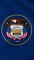 Vertical, portrait, waving national flag of Utah. Smooth animation with highly detailed, realistic animated background for social media, screens smartphone. Official colors, cloth motion. video