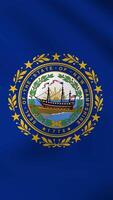 Vertical, portrait, waving national flag of New Hampshire. Smooth animation with highly detailed, realistic animated background for social media, screens smartphone. Official colors, cloth motion. video