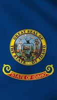 Vertical, portrait, waving national flag of Idaho. Smooth animation with highly detailed, realistic animated background for social media, screens smartphone. Official colors, cloth motion. video