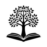 Tree of Knowledge Growing from an Open Book - Elegant Silhouette for Education, Learning, and Wisdom Designs vector