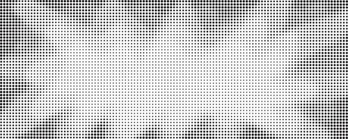 Halftone background in the shape of rays, star. Big and small black dots, horizontal monochrome abstract poster, shine and explosion pop art pattern, gradient and grunge retro effect vector