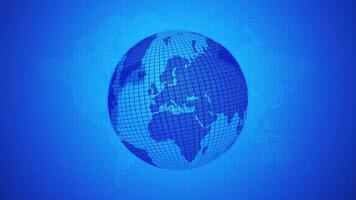 digital planet earth spinning animation with blue grid background perfect for footage about cyberspace, hologram, hud, adventure, digital world, and futuristic world map. video