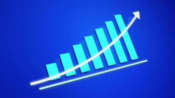 animated graph bar and arrow up with blue background, business chart animation is suitable for employee performance presentation, business growth, and sales statistics. video