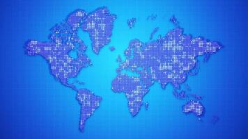 digital world map animation on light blue background with sparkling dot particle suitable for motion graphic about futuristic technology, digital background, tech, and cyberspace video