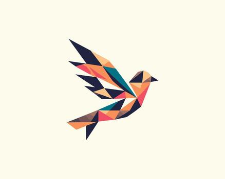 A colorful bird is shown in a geometric pattern vector