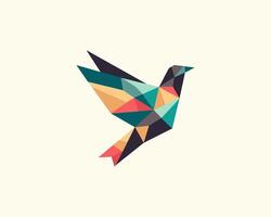 A colorful bird is shown in a geometric pattern vector