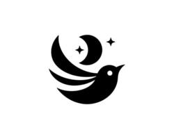 A black and white logo of a bird with stars vector