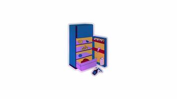 An open refrigerator with scattered food, symbolizing mess. Alpha channel transparency video