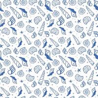 Sea shells seamless pattern, coastal pattern, hand drawn blue pattern, coastal and beach theme concept for textile, wallpaper, and interior design vector