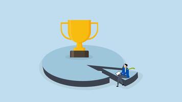 Pareto principle, 4k animation of entrepreneur analyzing 20 percent pie chart alongside trophy on 80 segment. video