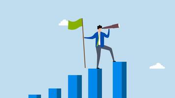 Vision to see next goal, 4k animation of entrepreneur ascend on upward chart seek next objective. video