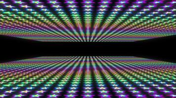 A motion graphic of star shaped objects with a bright neon glow inside a space video