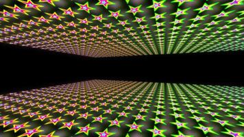 A motion graphic of star shaped objects with a bright neon glow inside a space video