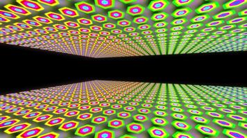 A motion graphic of hexagon shaped objects with a bright neon glow inside a space video