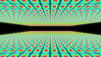 A motion graphic of square shaped objects with a bright neon glow inside a space video