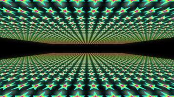 A motion graphic of star shaped objects with a bright neon glow inside a space video