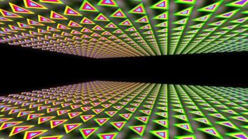 A motion graphic of triangle shaped objects with a bright neon glow inside a space video