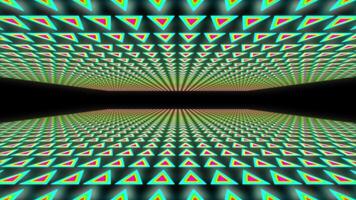 A motion graphic of triangle shaped objects with a bright neon glow inside a space video