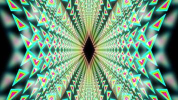 A motion graphic of triangle shaped objects with a bright neon glow inside a space video