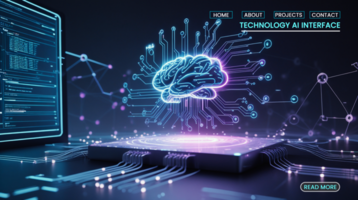 Abstract futuristic cyber digital technology web home page banners featuring hi tech artificial intelligence psd