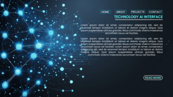 Technology banners with hi tech artificial intelligence and futuristic cyber digital connectivity for web home page design psd