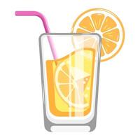 Orange citrus juice in a glass with an orange slice on ice and a drinking straw vector