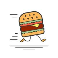 Logo in color fast delivery for food with a running legged hamburger vector
